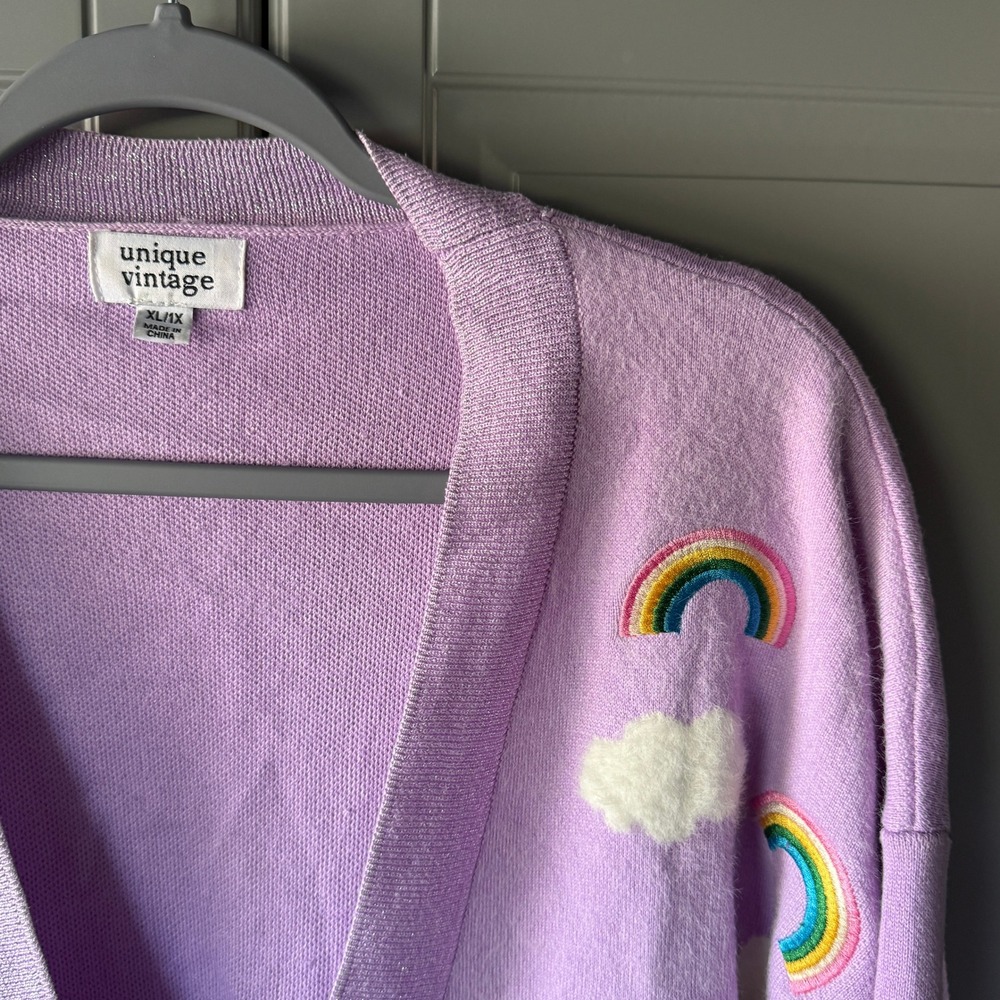 Unique Vintage Women's Purple & Rainbows Aspen Cardigan, XL - Picture 3 of 12